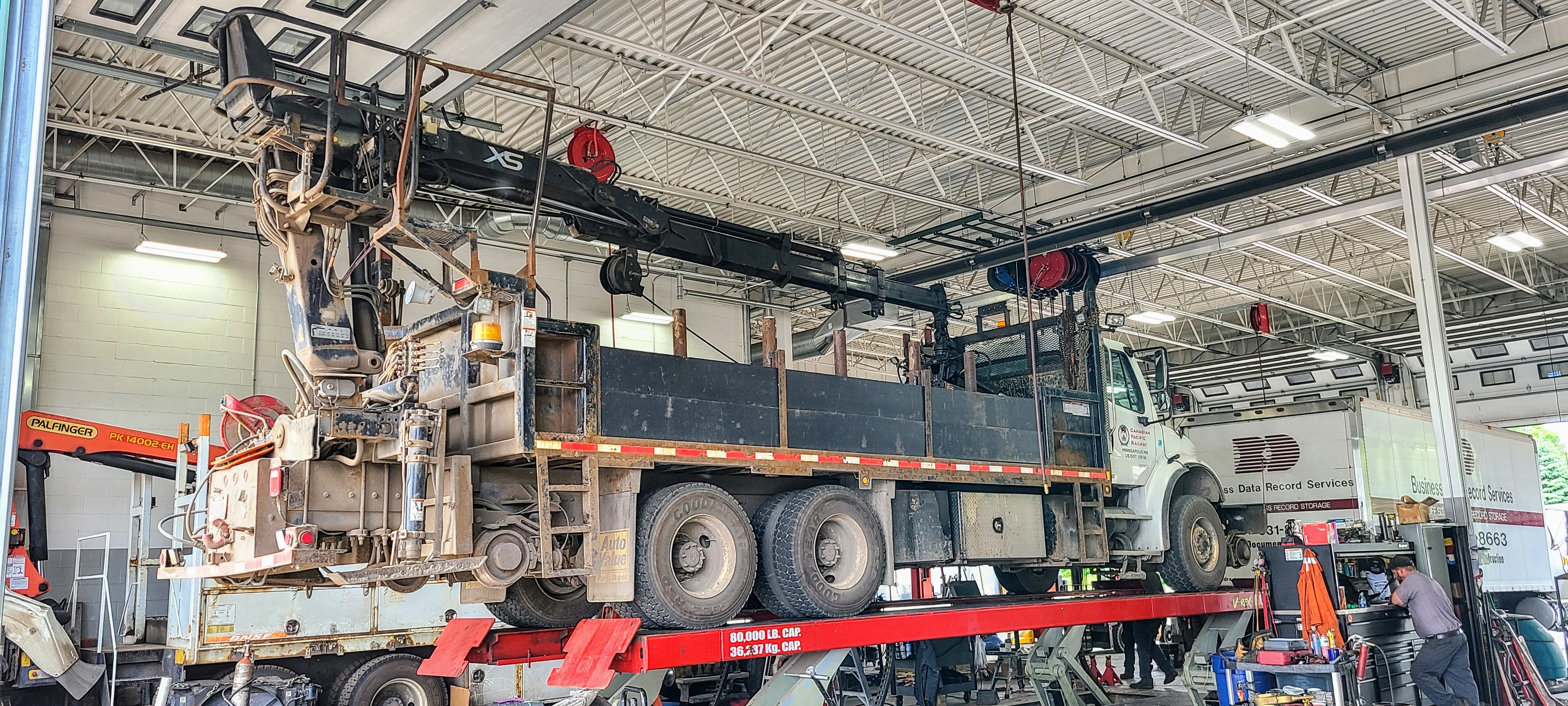 Truck with crane undergoing ANSI inspection