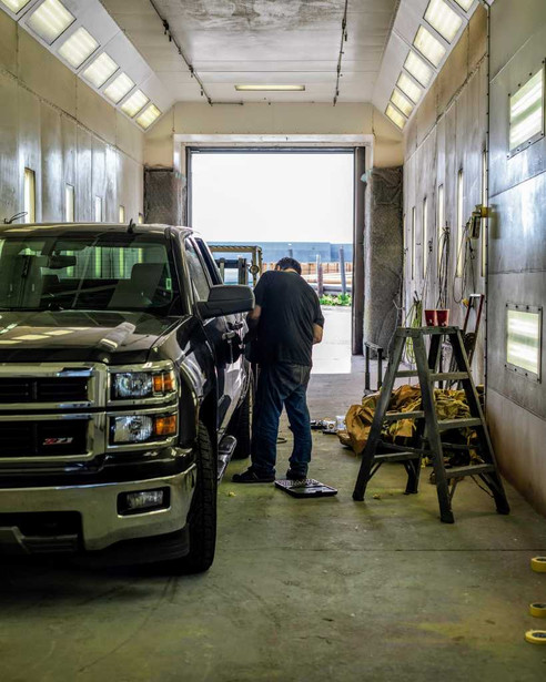 A Chevrolet Silverado undergoing collision work