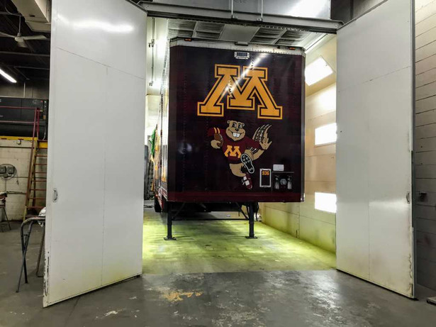 The football trailer for the University of Minnesota in our 60 foot paint booth