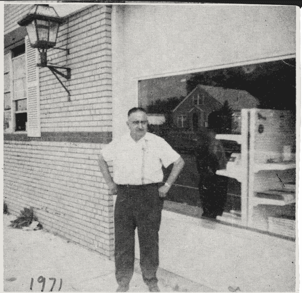 Paul Bona pictured in front of his shop in 1971
